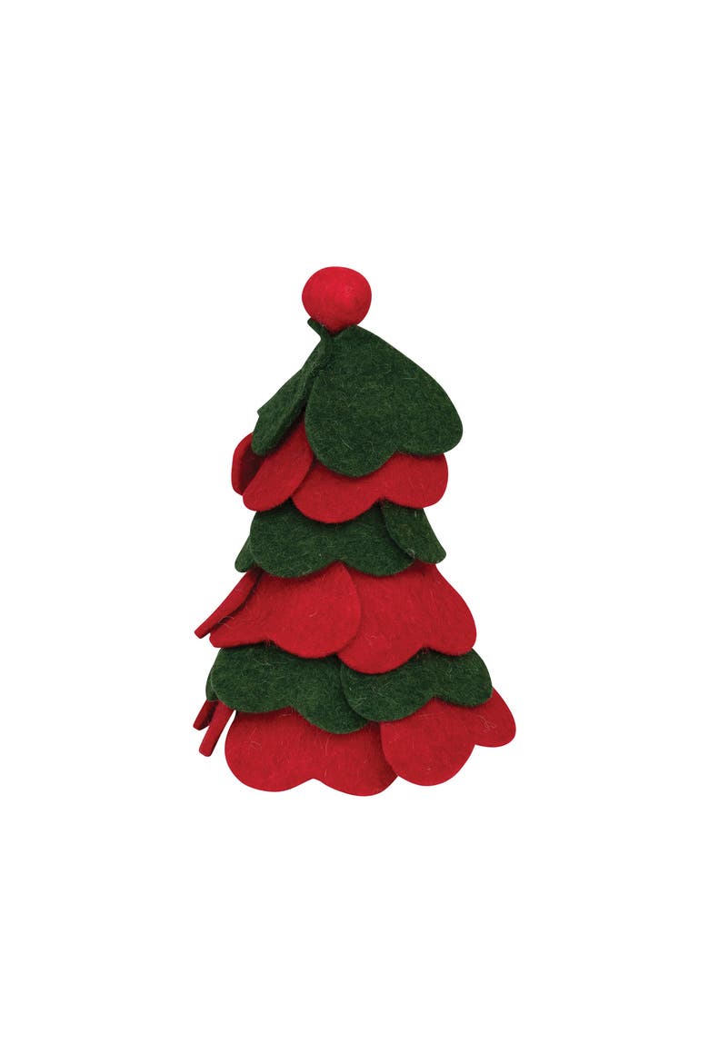 Wool Felt Tree with Pom Pom, Red & Green, Main, color, Red & Green