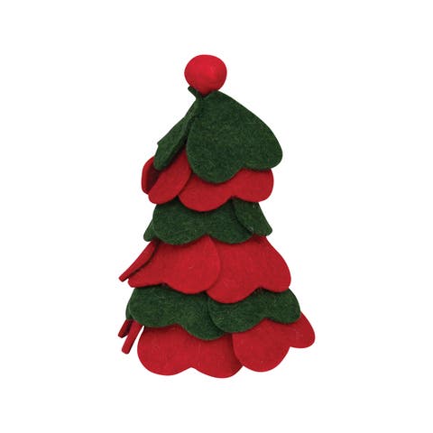 Wool Felt Tree with Pom Pom, Red & Green