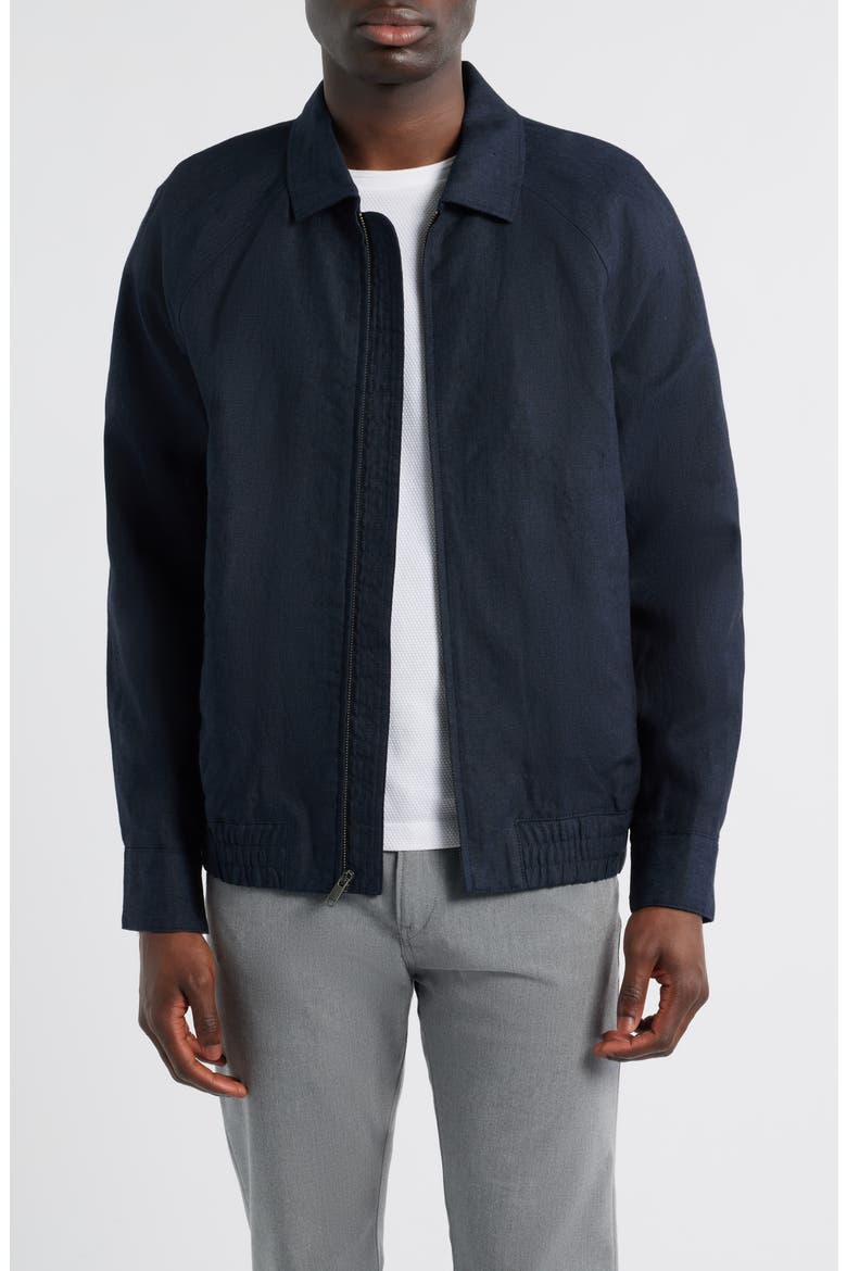 Linen Harrington Jacket, Main, color, NAVY SAPPHIRE - BLACK