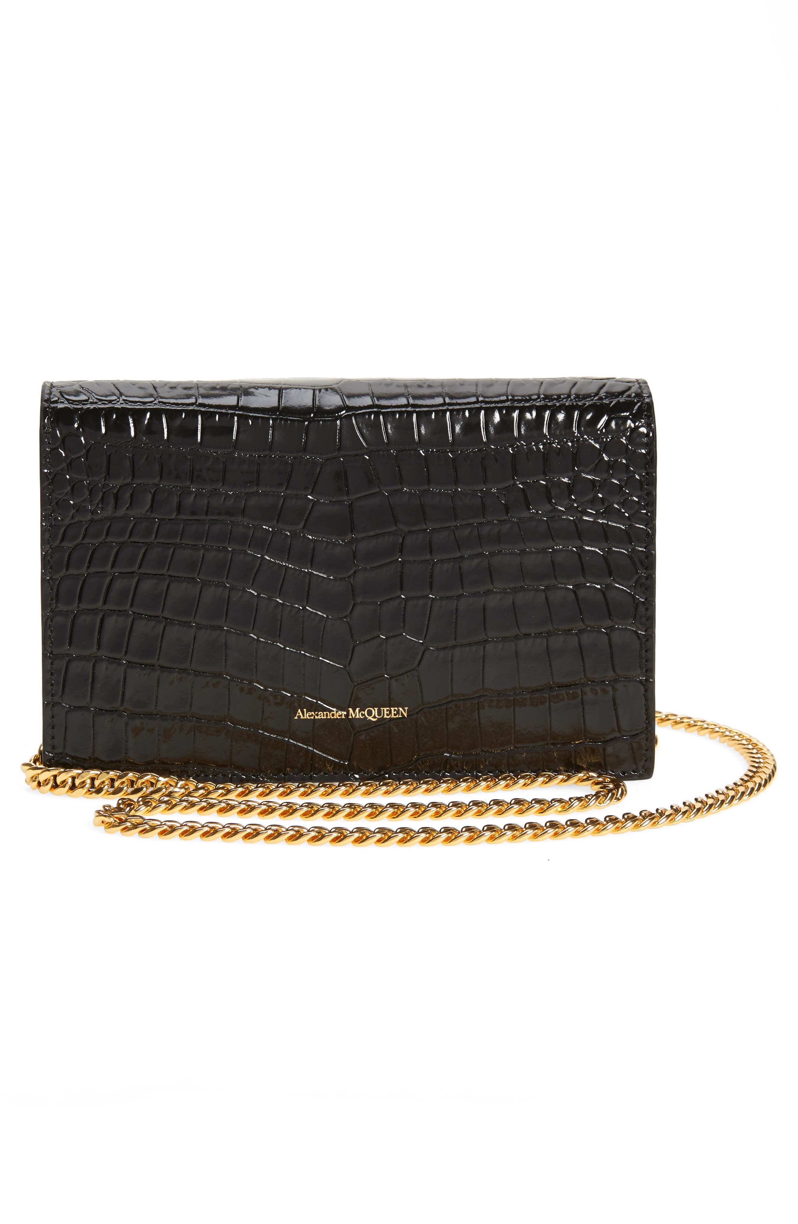 McQueen Alexander McQueen Mini Skull Croc Embossed Leather Bag, Alternate, color, 
