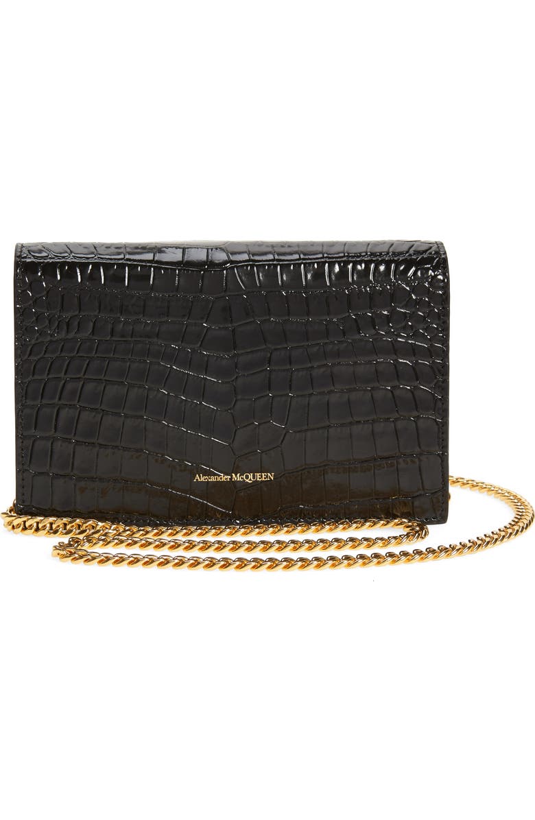 McQueen Alexander McQueen Mini Skull Croc Embossed Leather Bag, Alternate, color,