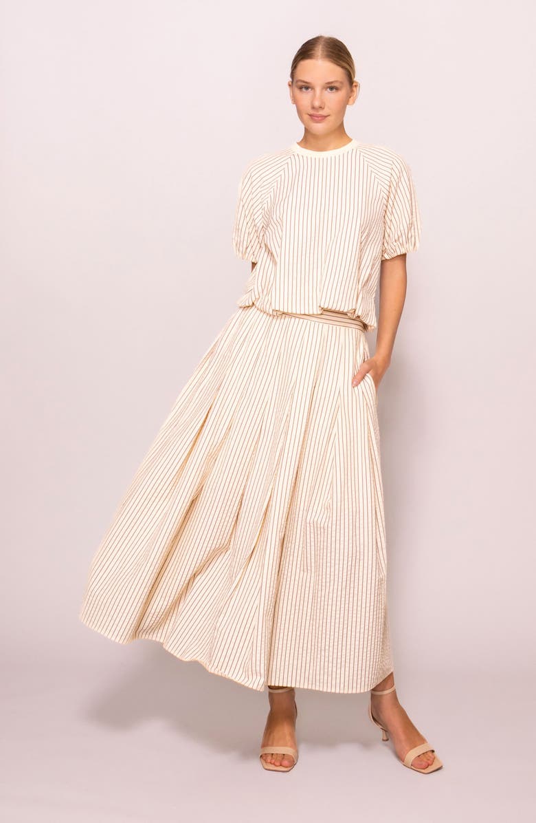 MELLODAY Stripe Pleated Seersucker Skirt, Alternate, color, Cream Stripe