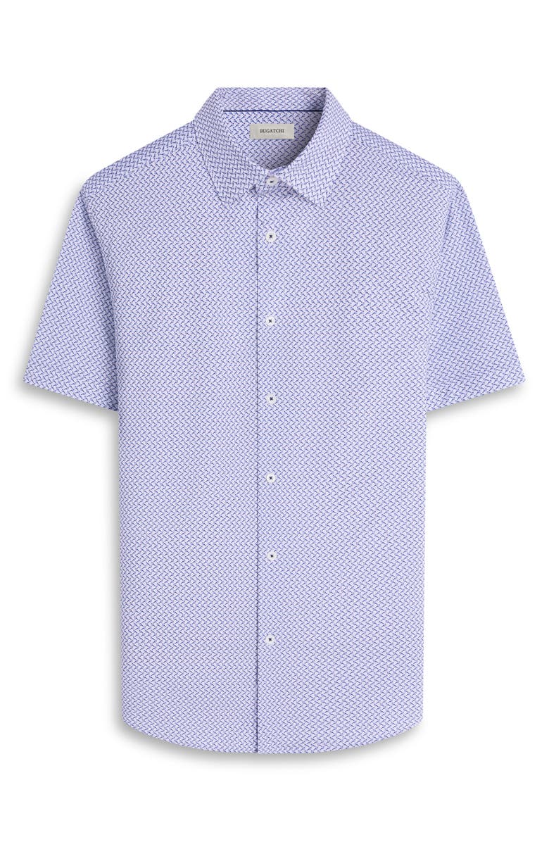 Bugatchi Miles OoohCotton<sup>®</sup> Bird Print Short Sleeve Button-Up Shirt, Alternate, color, Peacock