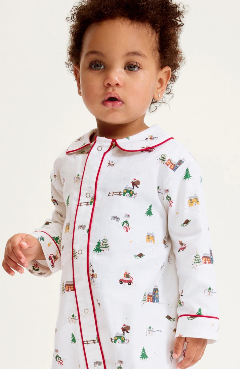 Petite Plume Cambridge Holiday Town One-Piece Brushed Twill Pajamas, Alternate, color, White