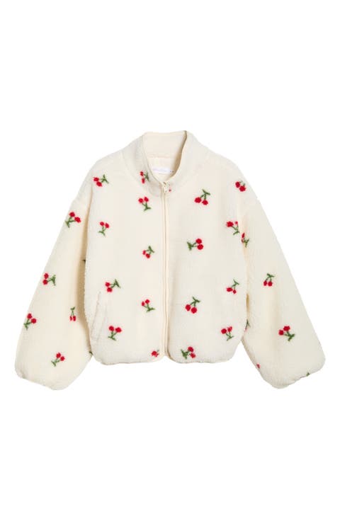 Cherry Print High Pile Fleece Jacket