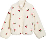 All in Favor Cherry Print High Pile Fleece Jacket