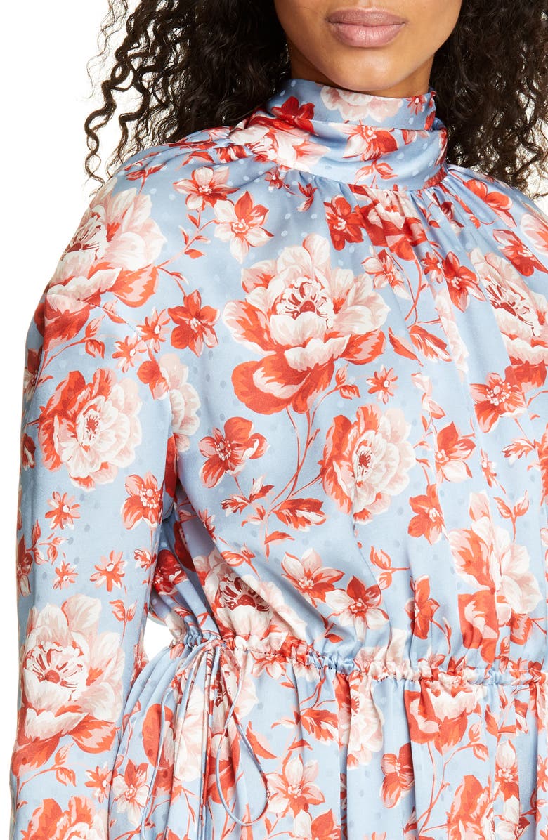 Magda Butrym Viseu Floral Print Silk Jacquard Midi Dress, Alternate, color, 