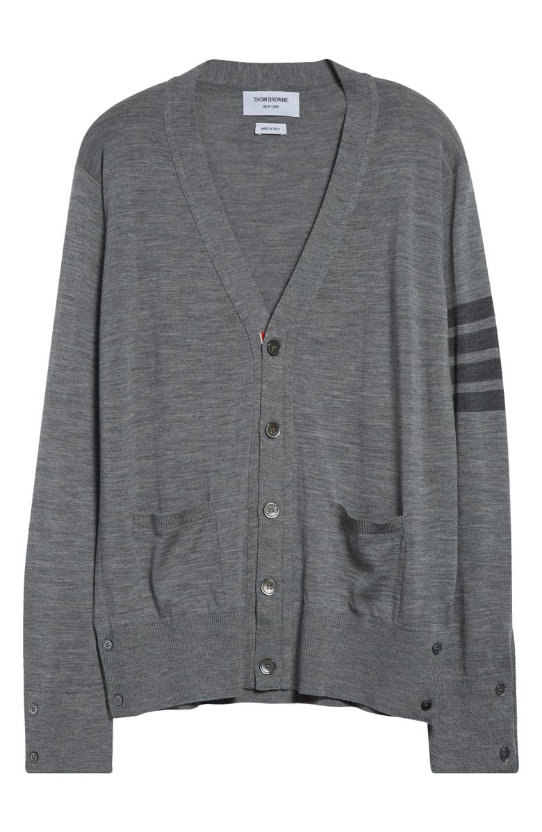 Thom Browne Classic 4-Bar Virgin Wool Cardigan, Alternate, color, Light Grey