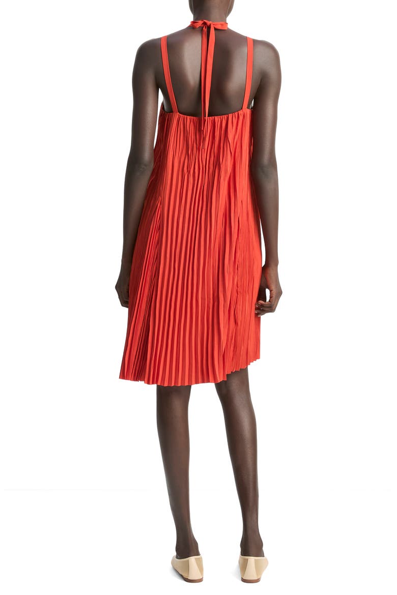 Pleated A-Line Halter Dress, Alternate, color, BRICK ROSE