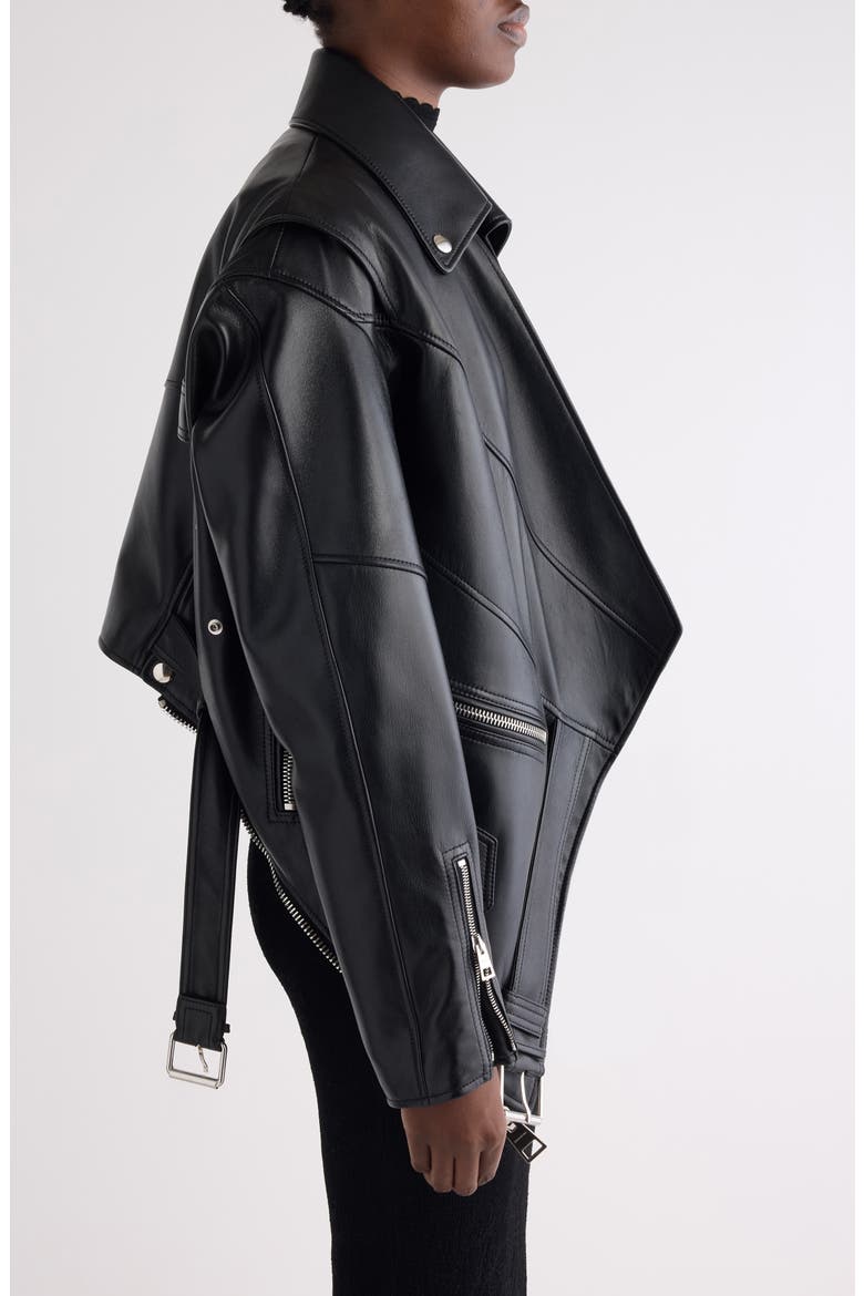 Upside Down Leather Jacket, Alternate, color, BLACK