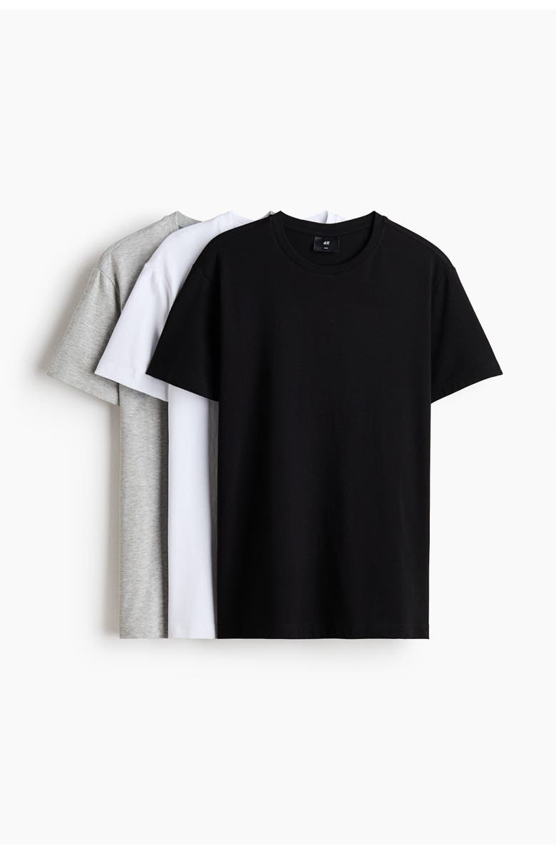 H&M 3-pack Slim Fit T-shirts, Main, color, Light Gray Melange/Black/White