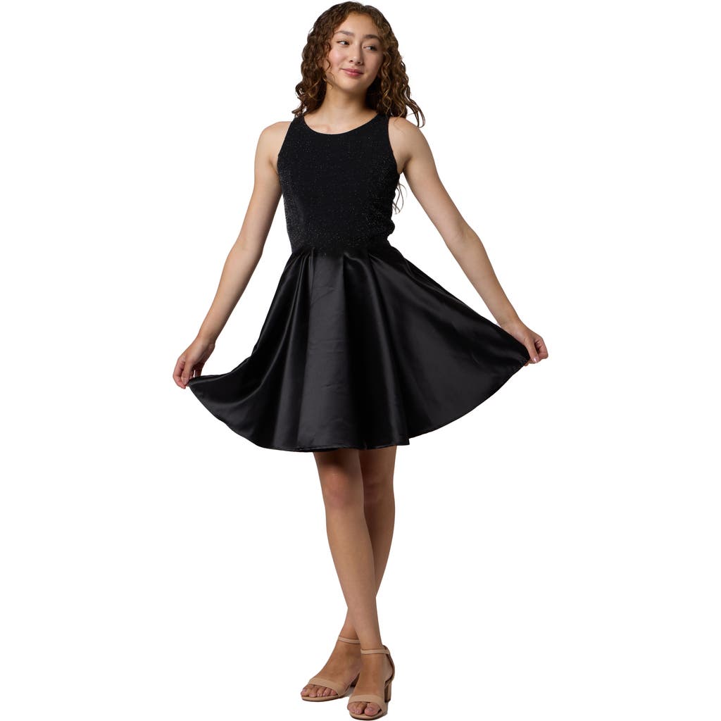 Un Deux Trois Glitter And Satin Racerback Dress In Black