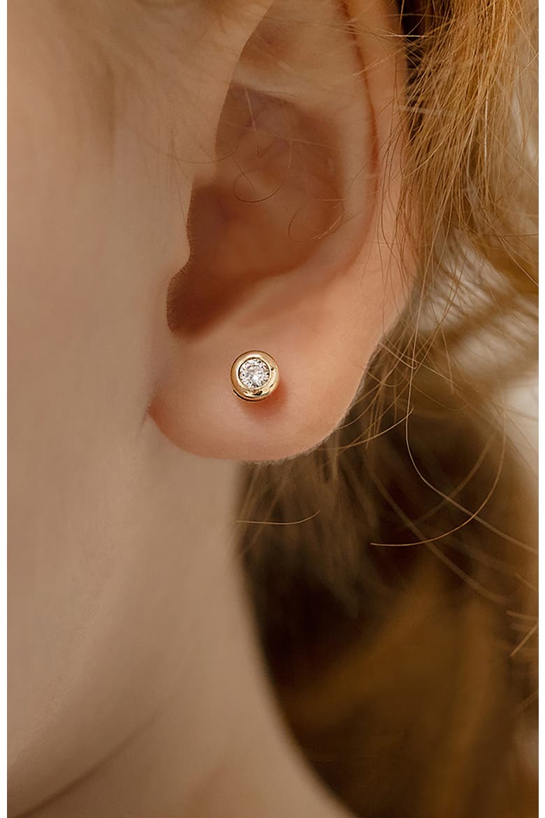 14k Bezel Cubic Zirconia Earrings, Alternate, color, Gold