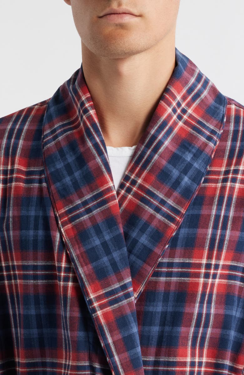 Majestic International Time Out Flannel Robe, Alternate, color, Navy/ Red