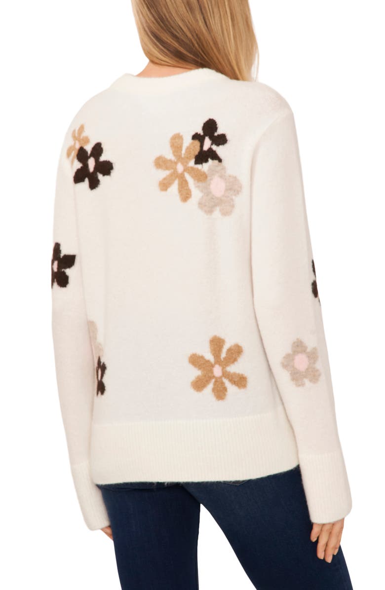 CeCe Floral Crewneck Sweater, Alternate, color, Antique White