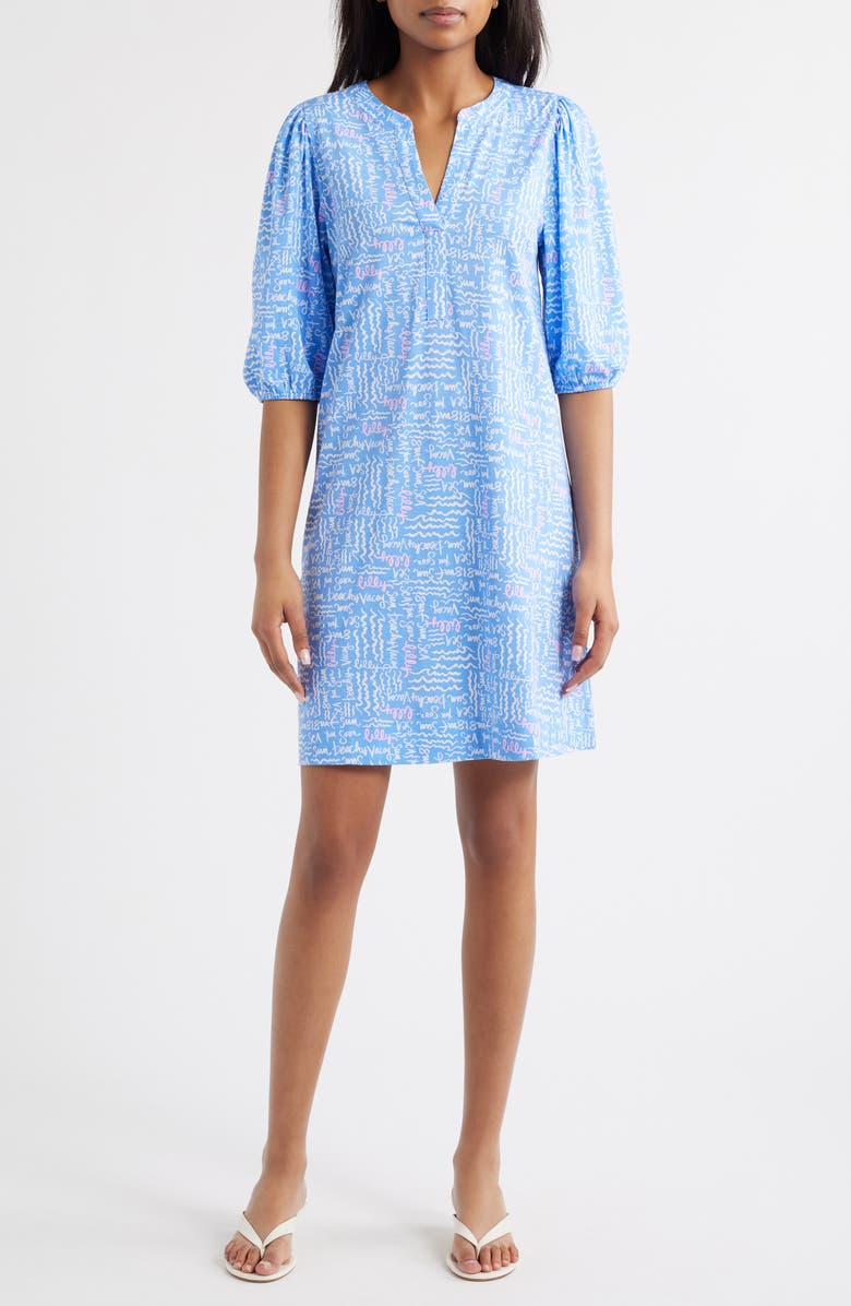Lilly Pulitzer<sup>®</sup> Colson Puff Sleeve Cotton Shift Dress, Main, color, Sun Washed Blue