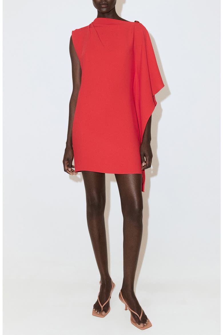 Asymmetrical Neck Dress, Main, color, RED