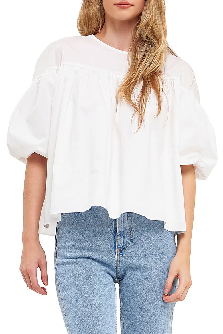 Puff Sleeve Cotton Blouse, Main, color, WHITE