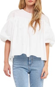 English Factory Puff Sleeve Cotton Blouse