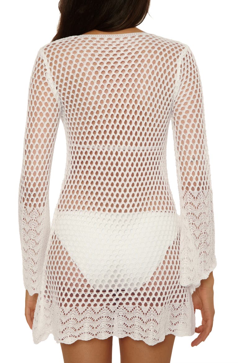 Treasure Island Long Sleeve Reversible Open Knit Cover-Up Tunic, Alternate, color, WHITE