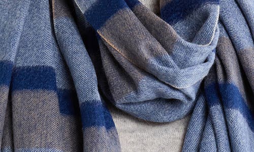 Portolano Stripe Fringe Cashmere Wrap Scarf In Blue