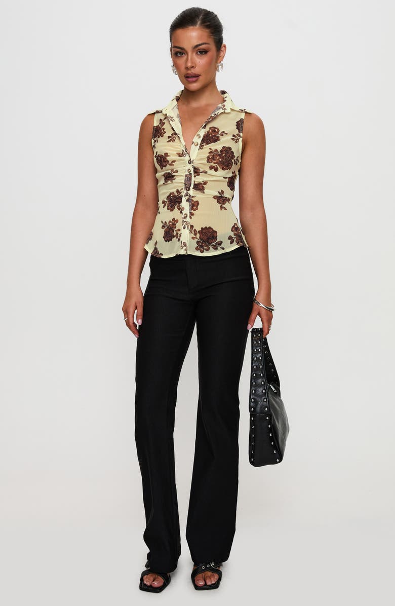 Princess Polly Present Tense Ruched Sheer Top, Alternate, color, Yellow Floral