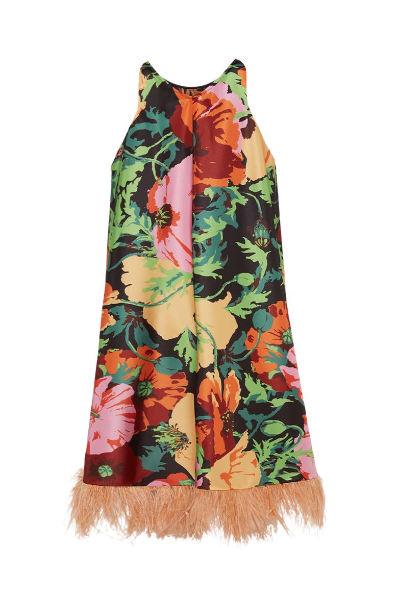 La Fenice Mini Dress With Feathers, Alternate, color, Wonderland Black