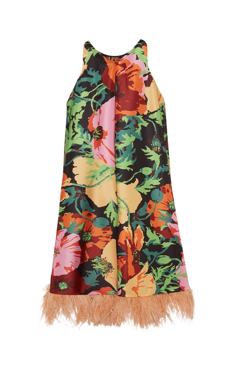 La DoubleJ La Fenice Mini Dress With Feathers Wonderland Black, Alternate, color, 
