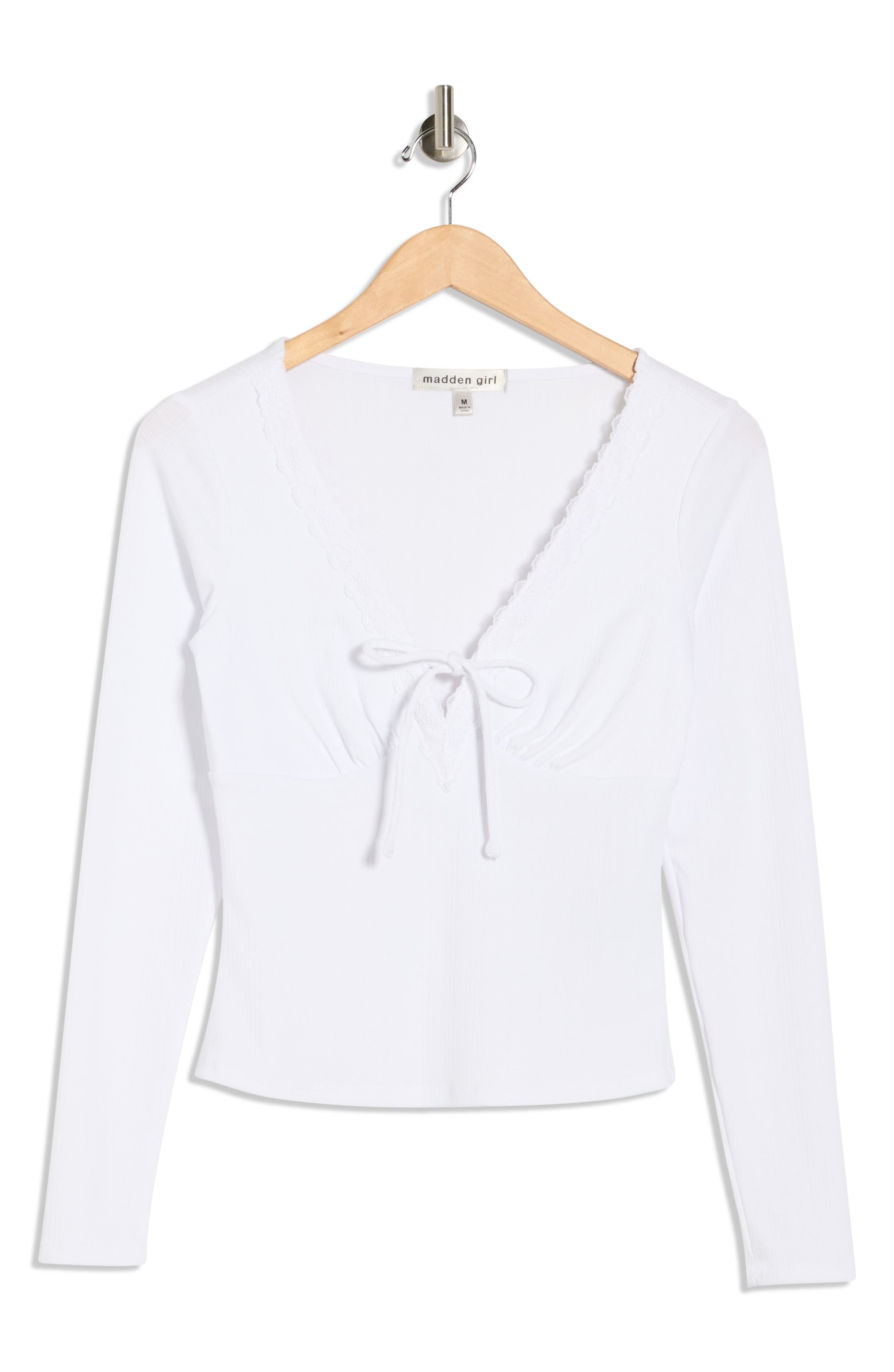 Madden Girl Tie Front Lace Trim Top
