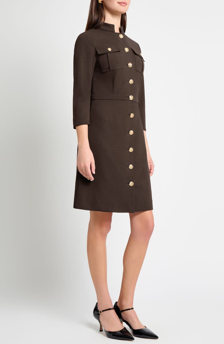 Ming Wang Deco Long Sleeve Crepe Sheath Dress, Alternate, color, Dark Umber