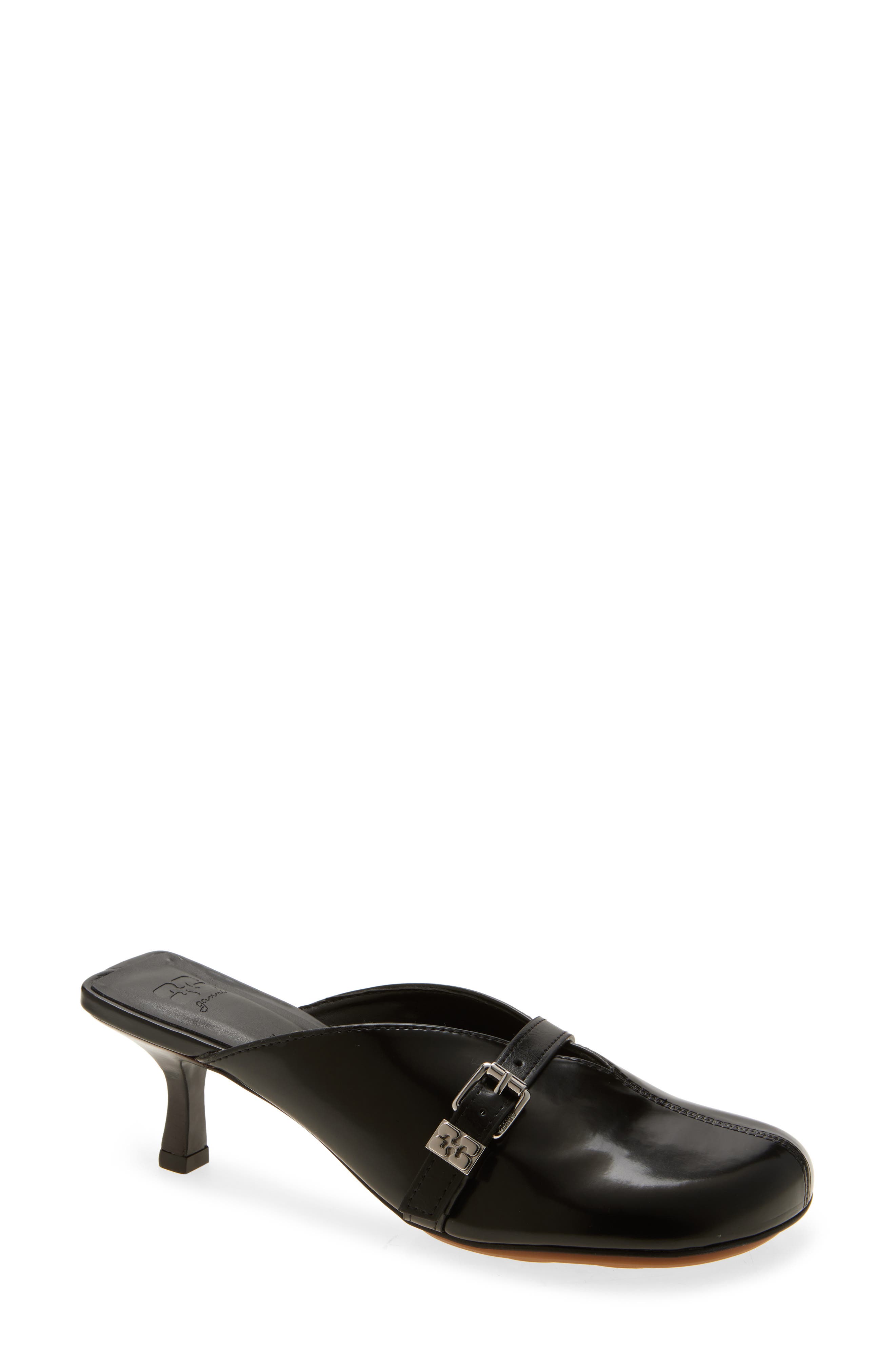 Ganni Sue Buckle Mule, Main, color, Black
