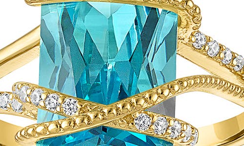 Fzn Aqua & White Cubic Zirconia Ring In Gold