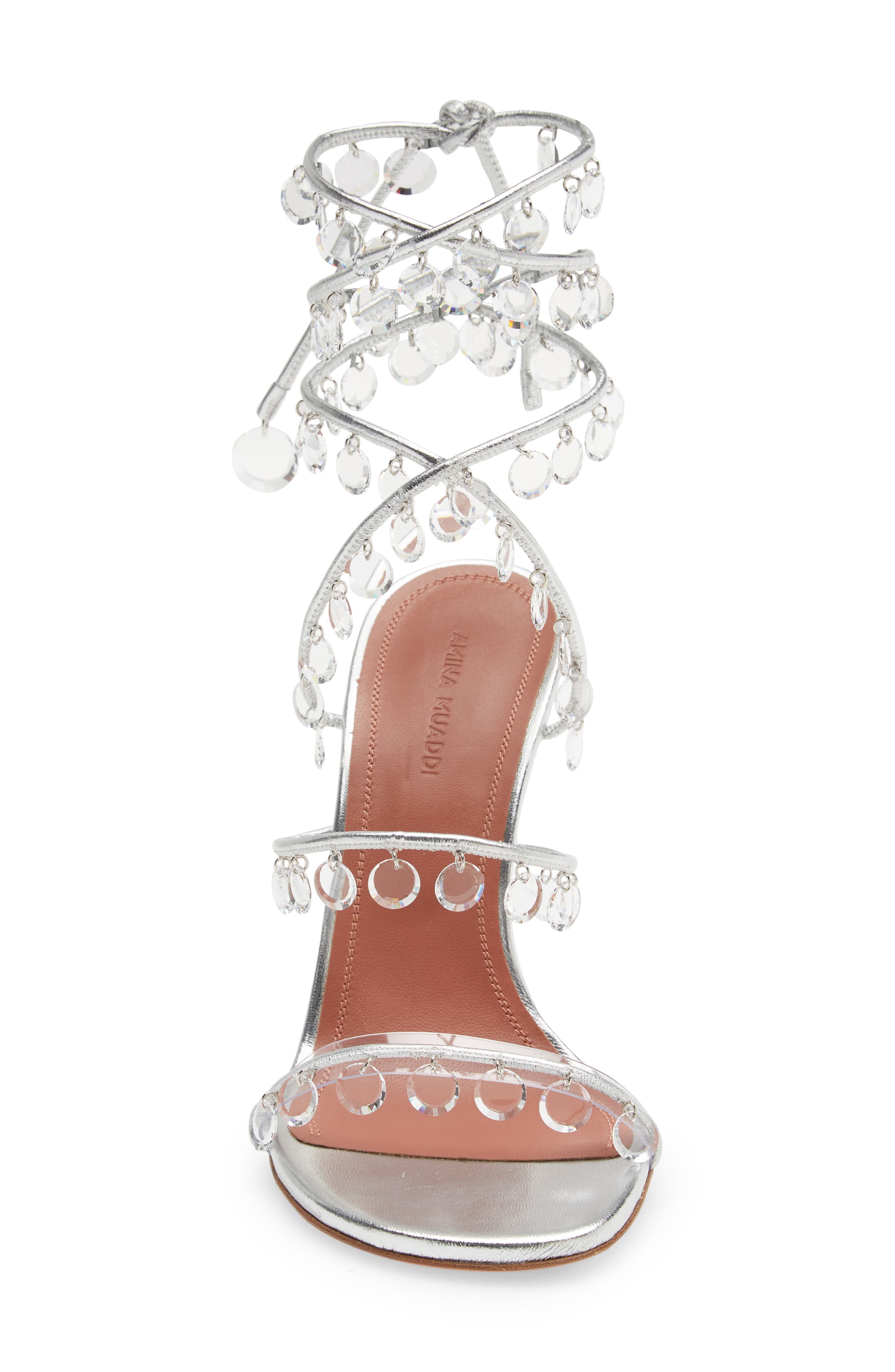 Amina Muaddi Tina Crystal Charm Lace-Up Sandal, Alternate, color, 