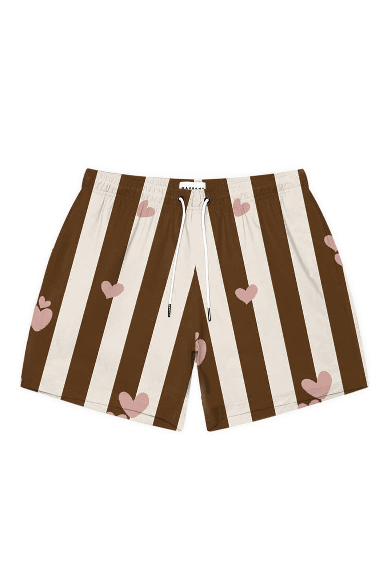 Stripes & Hearts Waterproof Swim Trunks, Main, color, PINK/ BROWN