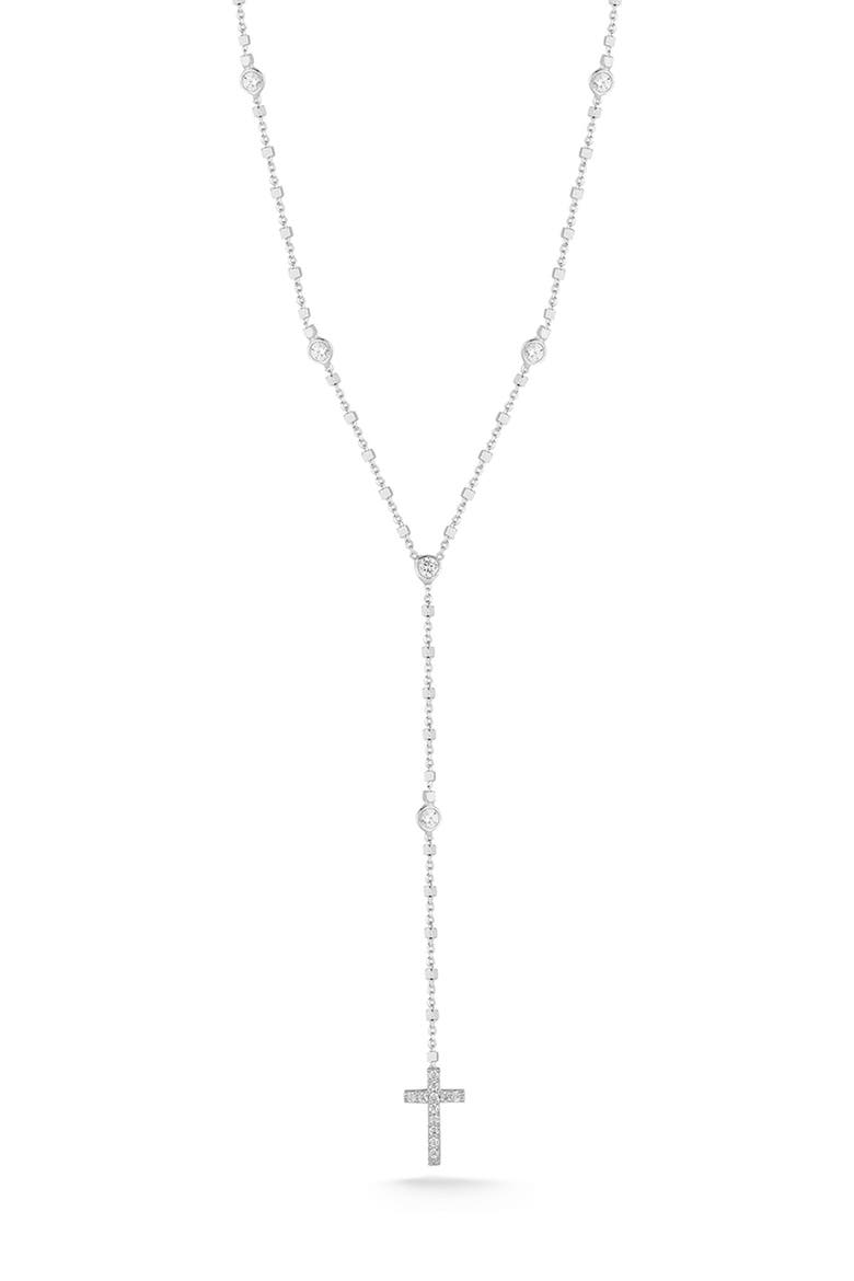 Sterling Silver Cross & CZ 'Y' Necklace, Main, color, SILVER