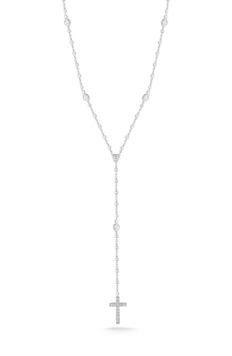 SPHERA MILANO Sterling Silver Cross & CZ 'Y' Necklace, Main, color, Silver