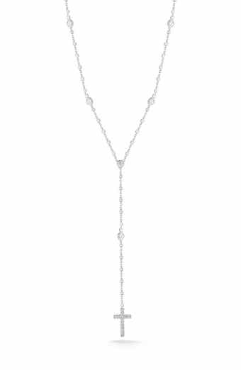 Sterling Silver Cross & CZ 'Y' Necklace