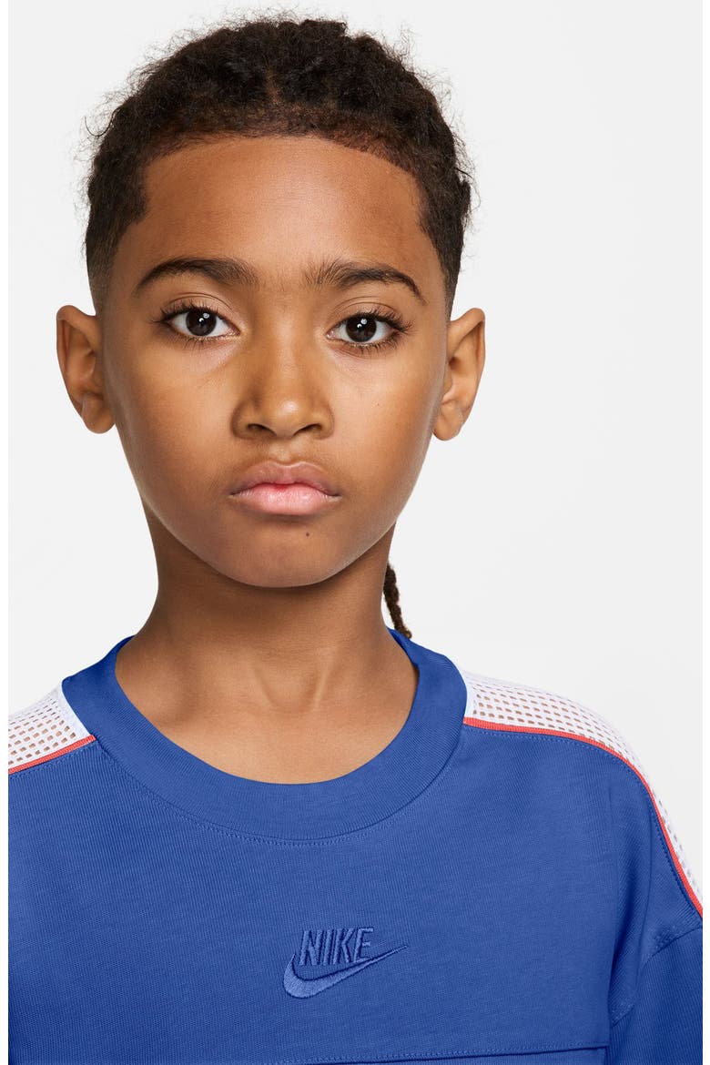 Kids' Nike Sportswear Mesh Shoulder Performance T-Shirt, Alternate, color, GAME ROYAL/ WHITE/ RED/ ROYAL