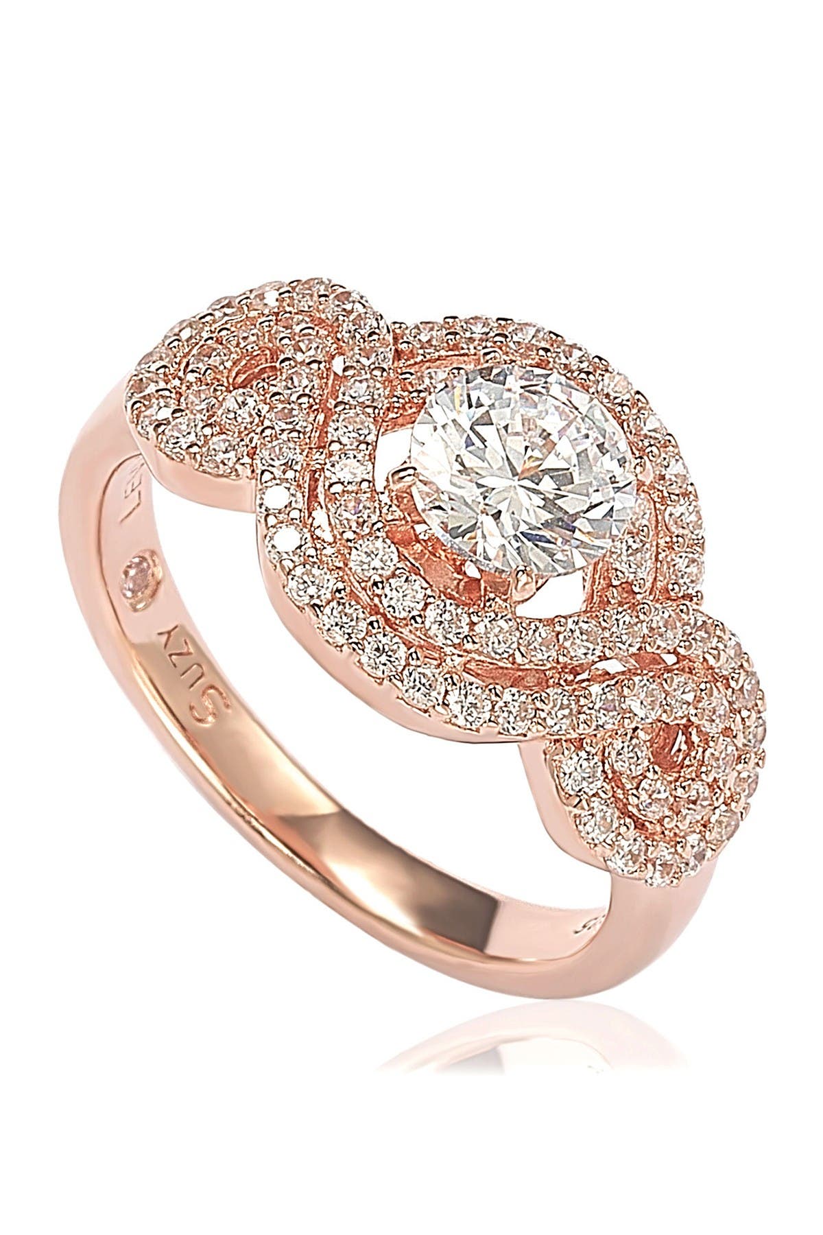 SUZY LEVIAN Rose Plated Sterling Silver Round Cubic Zirconia Halo Engagement Ring