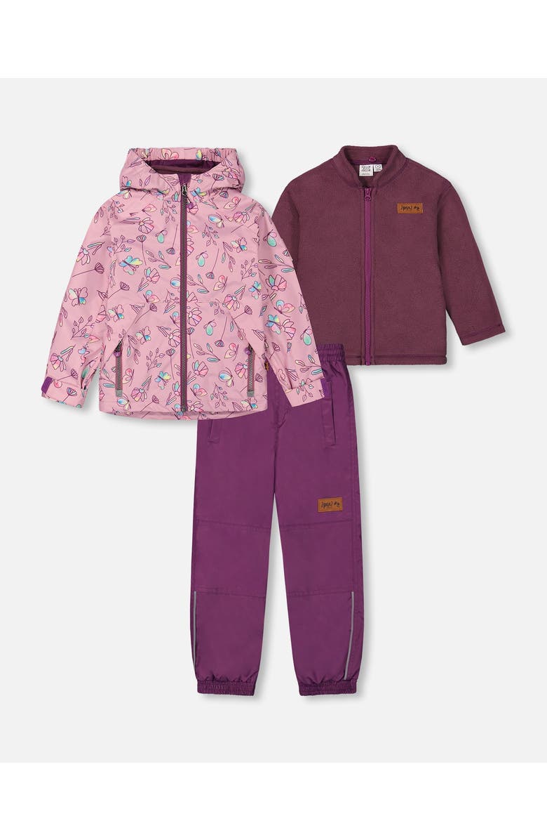 Deux par Deux Girl's 3-In-1 Mid-Season Outerwear Set With Printed Jacket Lilac And Multicolored Butterfly, Main, color, 