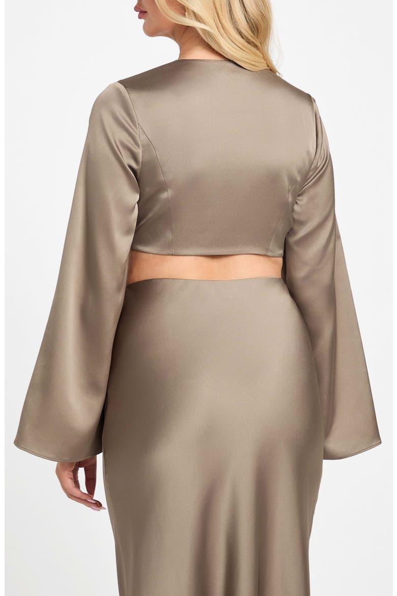 Monica Tie Front Satin Crop Top, Alternate, color, BUFF TAUPE