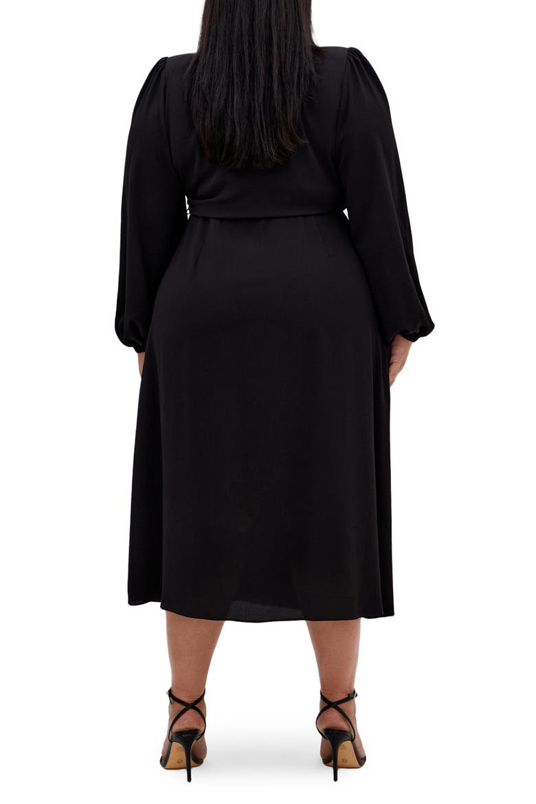 Arizona Long Sleeve Wrap Midi Dress, Alternate, color, BLACK