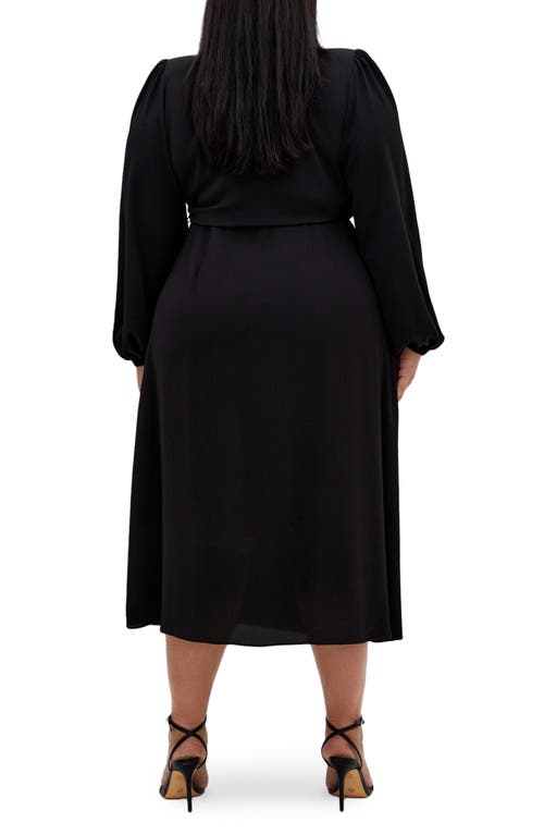 City Chic Arizona Long Sleeve Wrap Midi Dress In Black