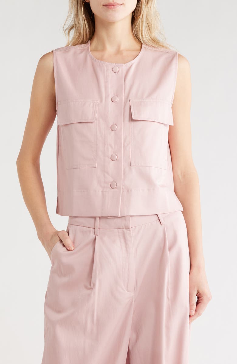 French Connection Patch Pocket Twill Vest, Main, color, Mauve Pink