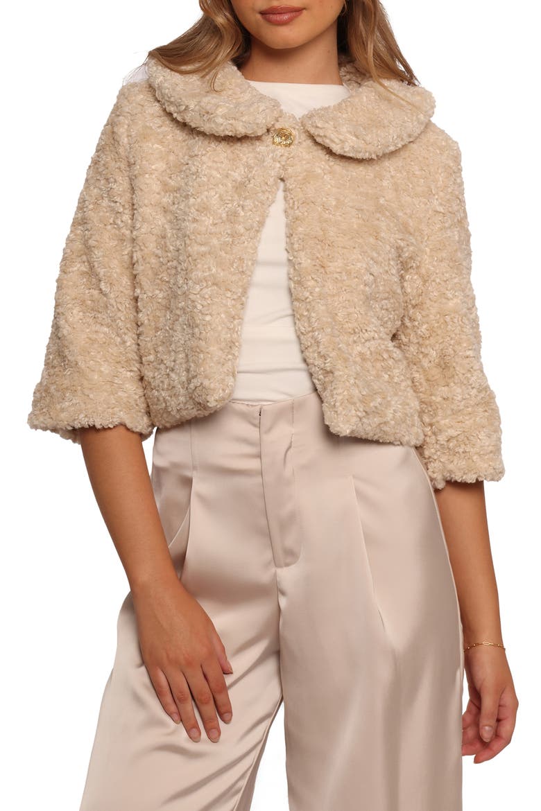 Lucie Faux Fur Crop Jacket, Main, color, CREAM