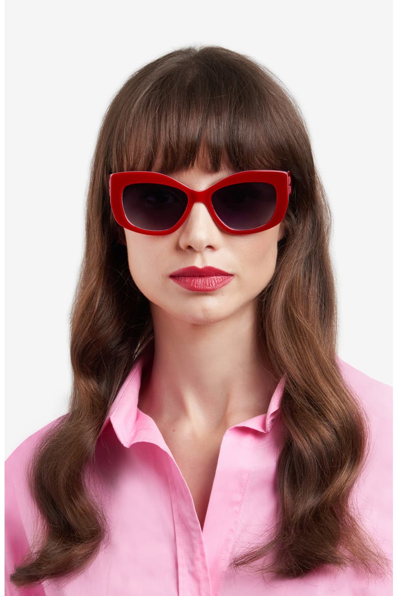 54mm frida square frame sunglasses, Alternate, color, RED