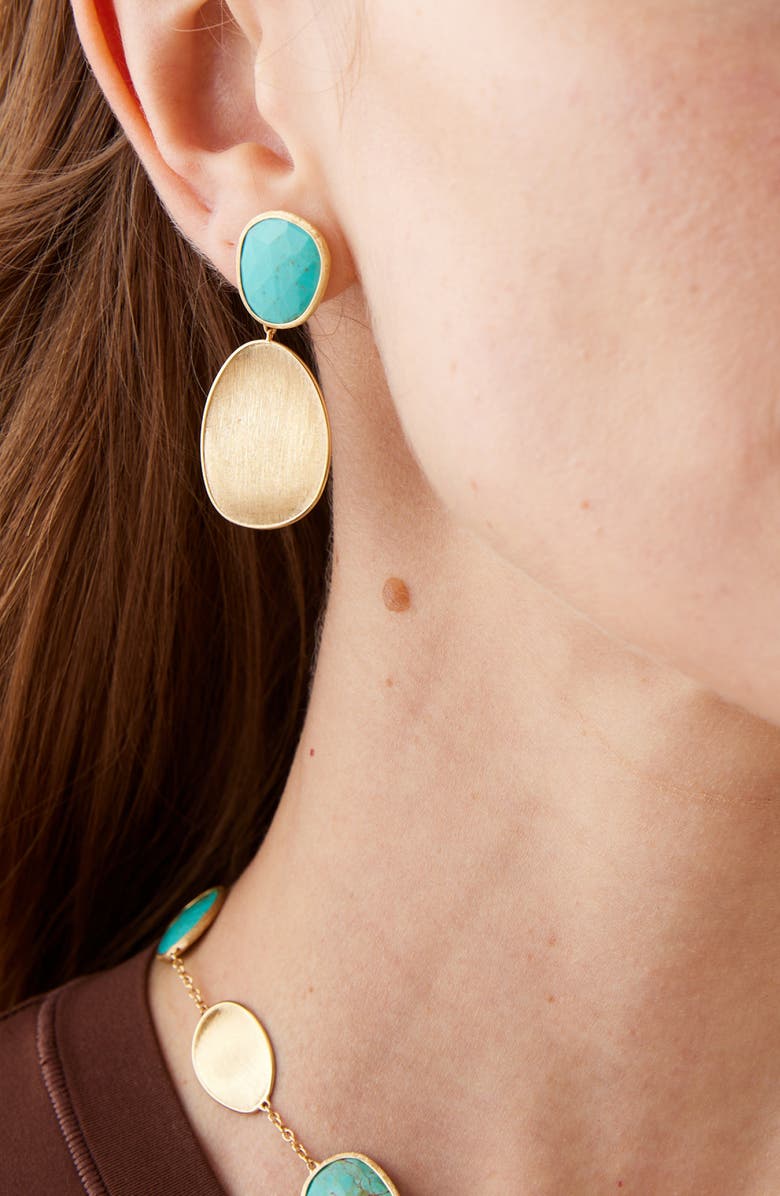 Marco Bicego Lunaria Turquoise Double Drop Earrings, Alternate, color, Gold