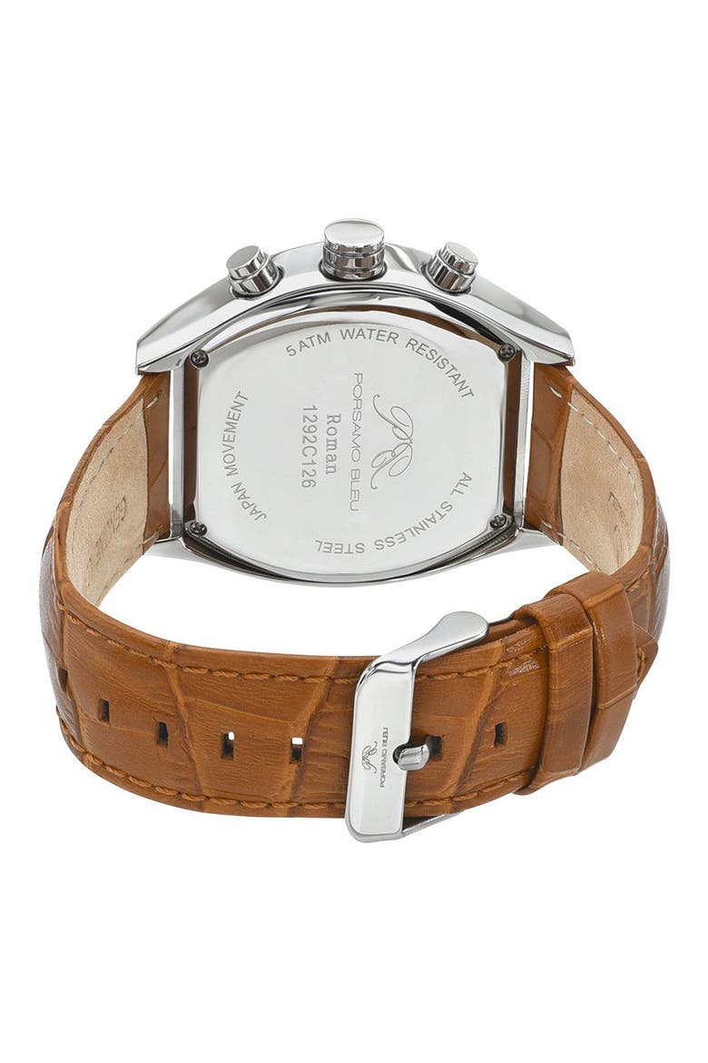 Roman Chronograph Croc Embossed Leather Strap Watch, 42mm, Alternate, color, BROWN
