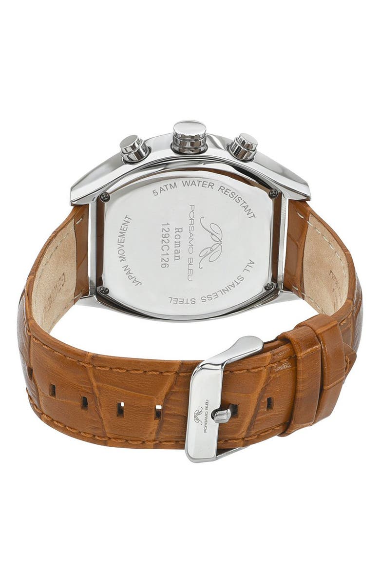 PORSAMO BLEU Roman Chronograph Croc Embossed Leather Strap Watch, 42mm, Alternate, color, Brown