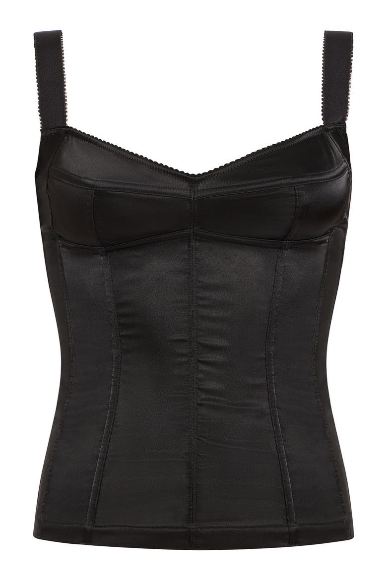 Cherub Boned Satin Top with Adjustable Straps, Alternate, color, Black